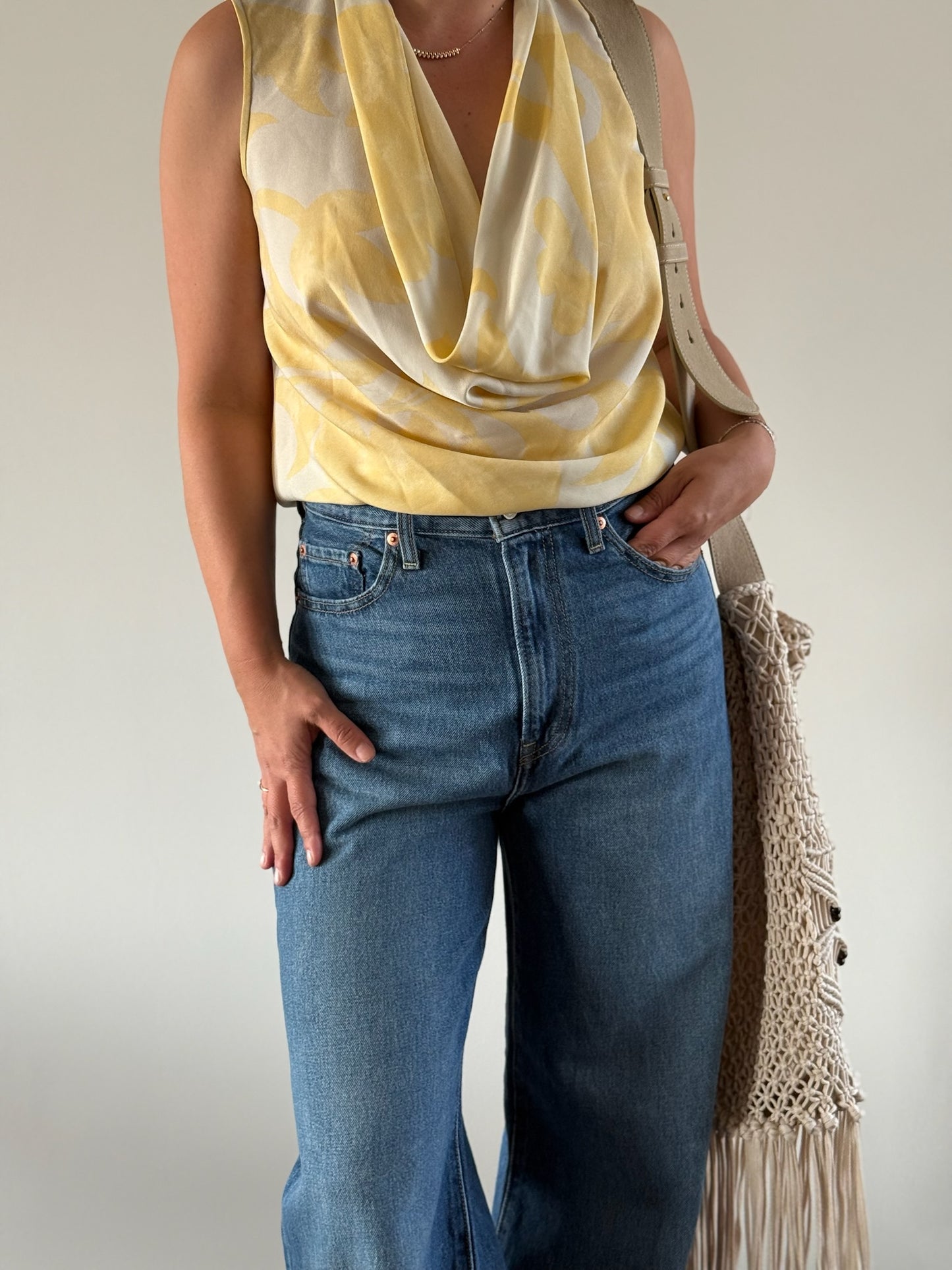 NOUVELLE COUTURE BY OSCAR ROM Silk Cowl Neck Top