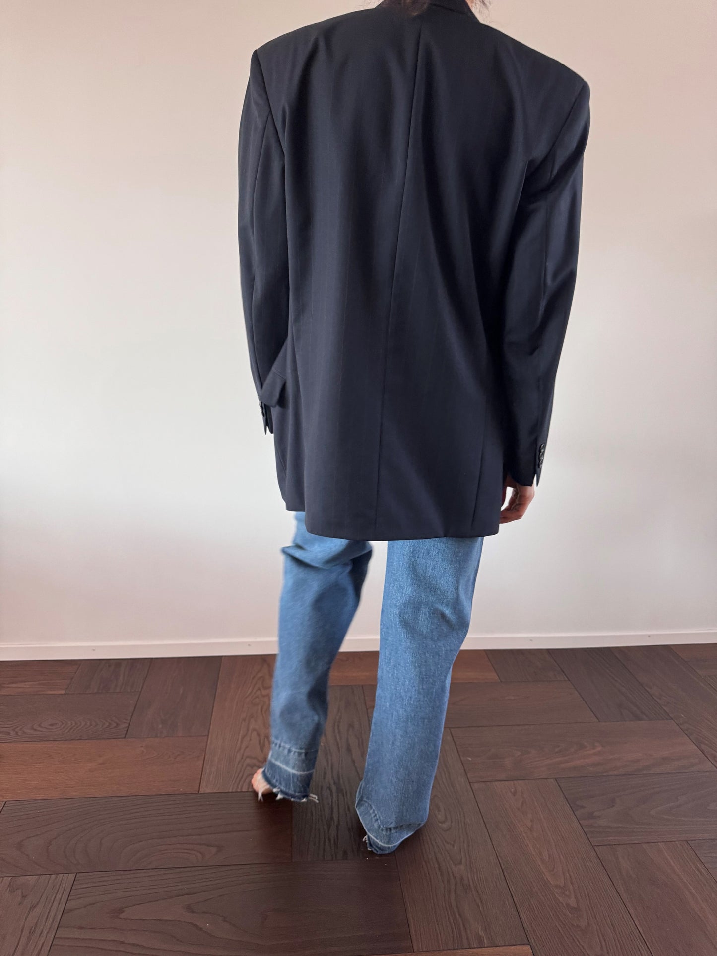 VINTAGE Wool Pinstriped Double-breasted Blazer