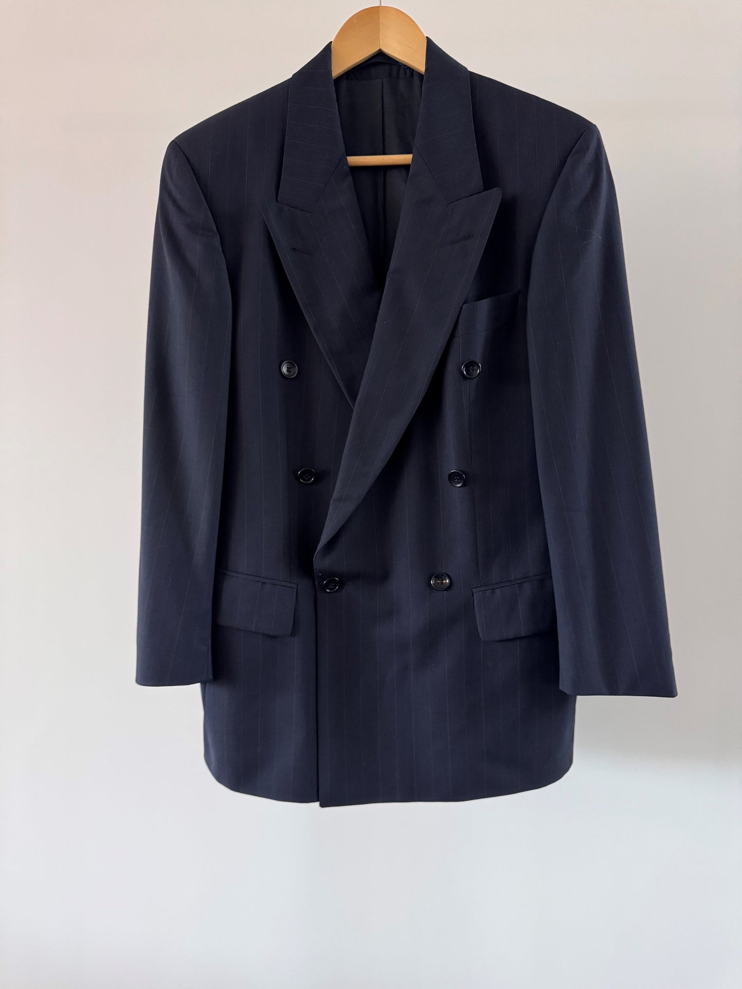 VINTAGE Wool Pinstriped Double-breasted Blazer
