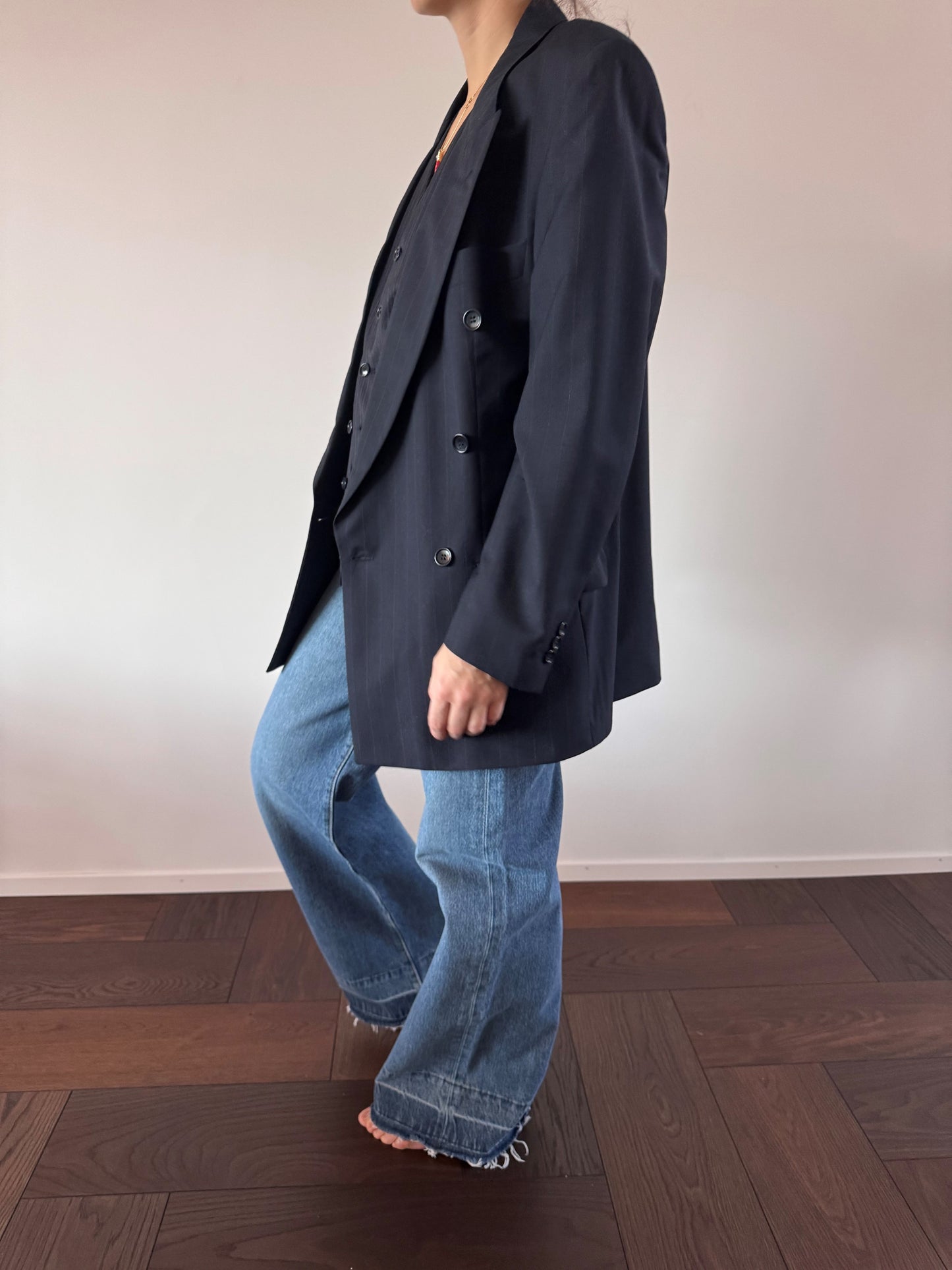 VINTAGE Wool Pinstriped Double-breasted Blazer